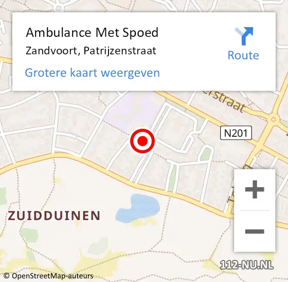 Locatie op kaart van de 112 melding: Ambulance Met Spoed Naar Zandvoort, Patrijzenstraat op 23 maart 2022 08:35