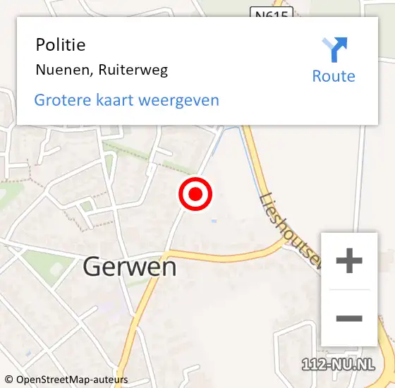 Locatie op kaart van de 112 melding: Politie Nuenen, Ruiterweg op 23 maart 2022 08:35