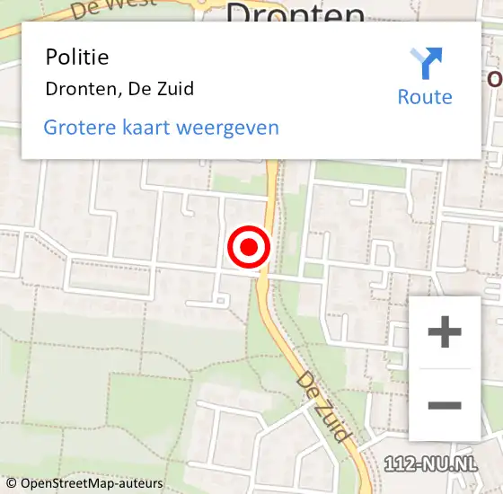 Locatie op kaart van de 112 melding: Politie Dronten, De Zuid op 23 maart 2022 08:48