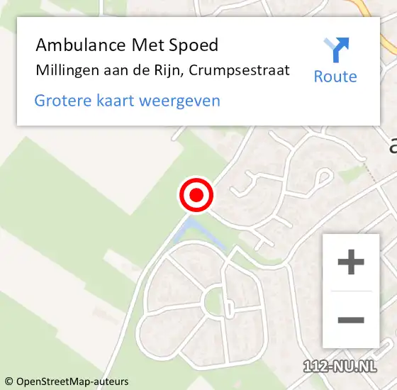 Locatie op kaart van de 112 melding: Ambulance Met Spoed Naar Millingen aan de Rijn, Crumpsestraat op 23 maart 2022 08:51