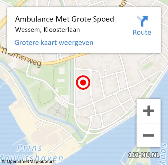 Locatie op kaart van de 112 melding: Ambulance Met Grote Spoed Naar Wessem, Kloosterlaan op 23 maart 2022 08:58