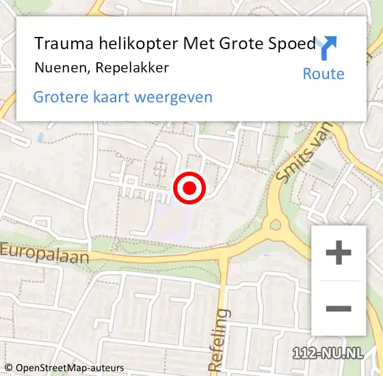 Locatie op kaart van de 112 melding: Trauma helikopter Met Grote Spoed Naar Nuenen, Repelakker op 23 maart 2022 09:06