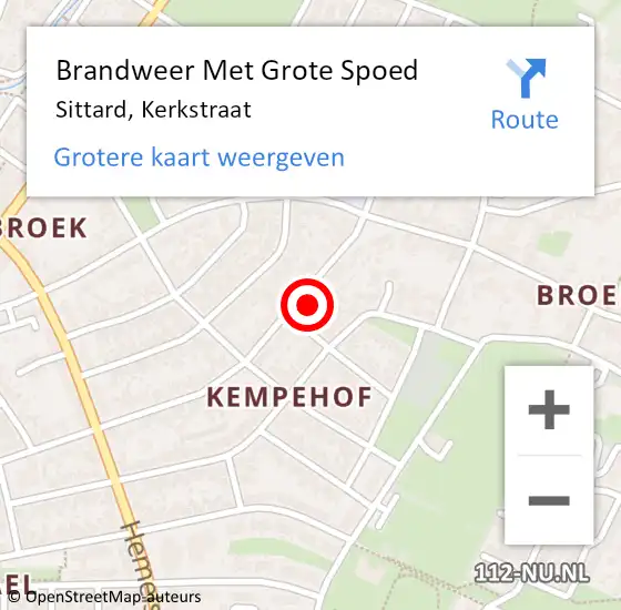 Locatie op kaart van de 112 melding: Brandweer Met Grote Spoed Naar Sittard, Kerkstraat op 23 maart 2022 09:18