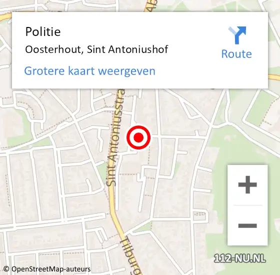 Locatie op kaart van de 112 melding: Politie Oosterhout, Sint Antoniushof op 23 maart 2022 09:21