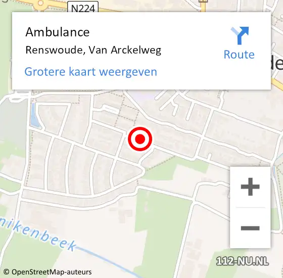 Locatie op kaart van de 112 melding: Ambulance Renswoude, Van Arckelweg op 11 juli 2014 21:12