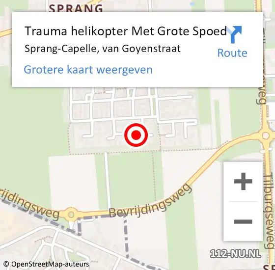 Locatie op kaart van de 112 melding: Trauma helikopter Met Grote Spoed Naar Sprang-Capelle, van Goyenstraat op 23 maart 2022 09:28