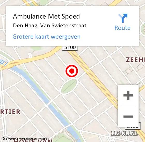 Locatie op kaart van de 112 melding: Ambulance Met Spoed Naar Den Haag, Van Swietenstraat op 23 maart 2022 09:31