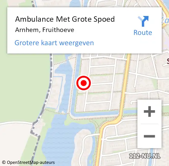 Locatie op kaart van de 112 melding: Ambulance Met Grote Spoed Naar Arnhem, Fruithoeve op 23 maart 2022 09:37