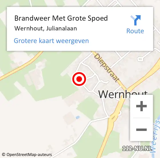 Locatie op kaart van de 112 melding: Brandweer Met Grote Spoed Naar Wernhout, Julianalaan op 23 maart 2022 10:19