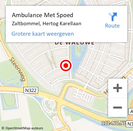 Locatie op kaart van de 112 melding: Ambulance Met Spoed Naar Zaltbommel, Hertog Karellaan op 23 maart 2022 10:49