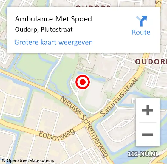 Locatie op kaart van de 112 melding: Ambulance Met Spoed Naar Oudorp, Plutostraat op 23 maart 2022 10:55