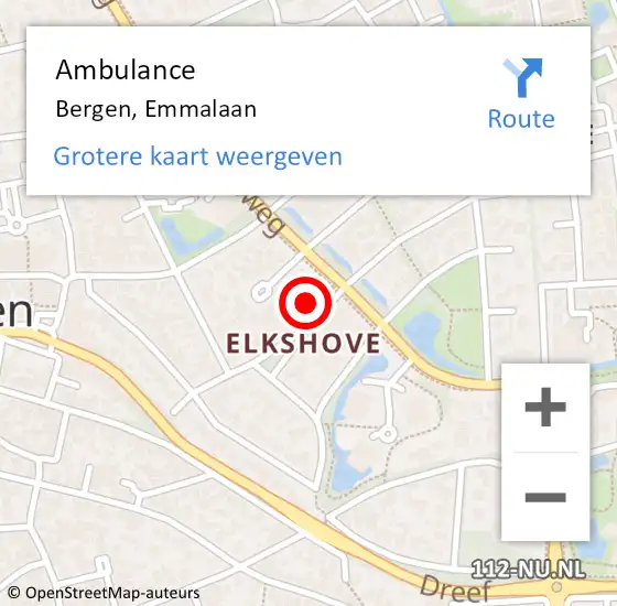 Locatie op kaart van de 112 melding: Ambulance Bergen, Emmalaan op 23 maart 2022 11:05