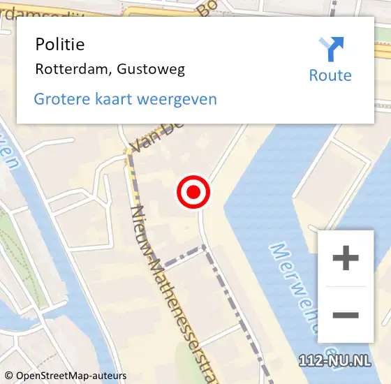 Locatie op kaart van de 112 melding: Politie Rotterdam, Gustoweg op 23 maart 2022 11:16