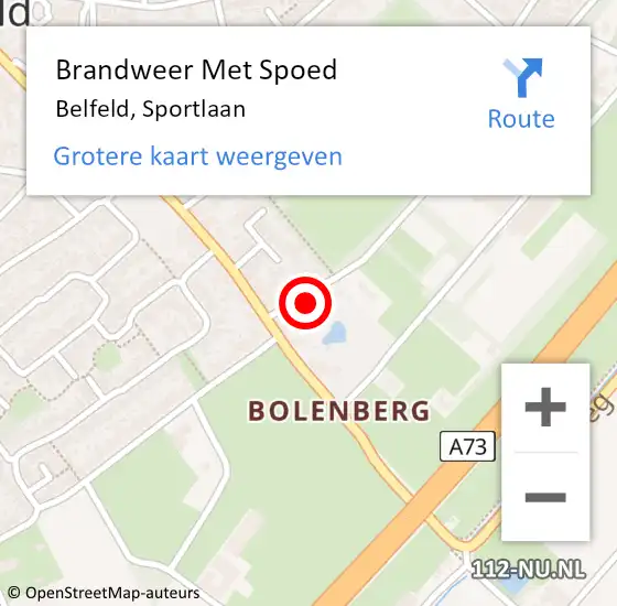 Locatie op kaart van de 112 melding: Brandweer Met Spoed Naar Belfeld, Sportlaan op 23 maart 2022 11:25