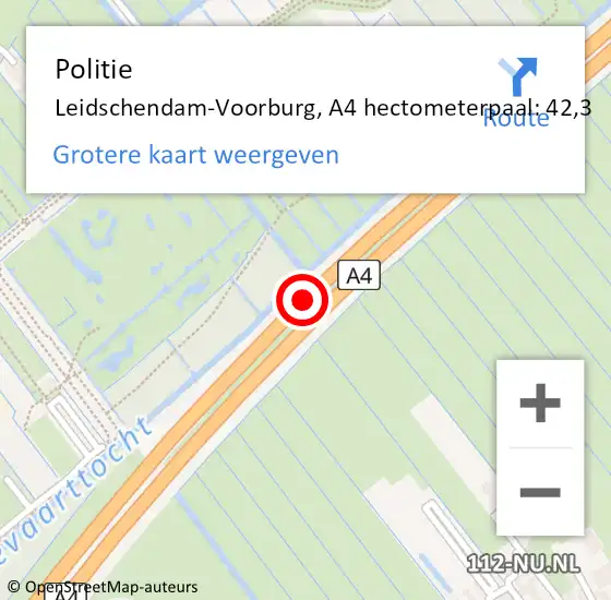 Locatie op kaart van de 112 melding: Politie Leidschendam-Voorburg, A4 hectometerpaal: 42,3 op 23 maart 2022 11:41