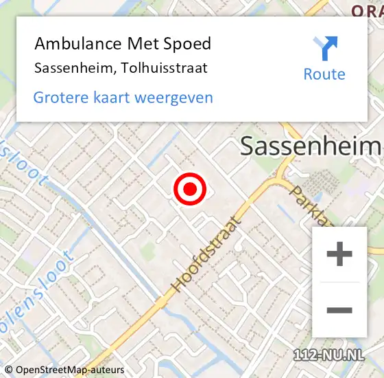 Locatie op kaart van de 112 melding: Ambulance Met Spoed Naar Sassenheim, Tolhuisstraat op 23 maart 2022 12:02