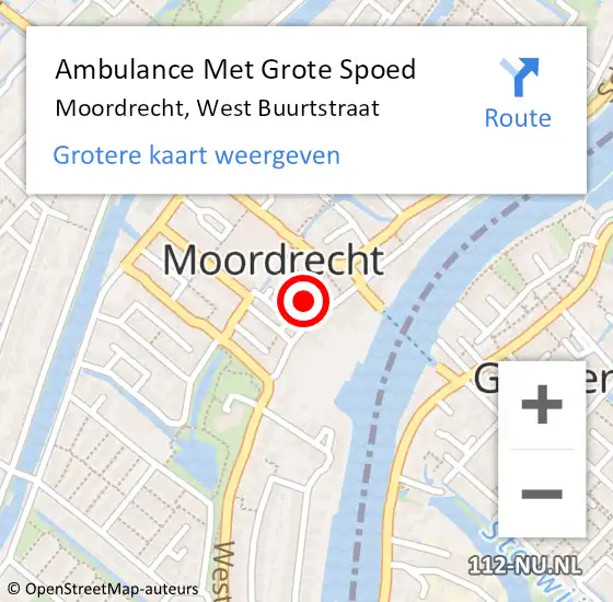 Locatie op kaart van de 112 melding: Ambulance Met Grote Spoed Naar Moordrecht, West Buurtstraat op 11 juli 2014 21:30