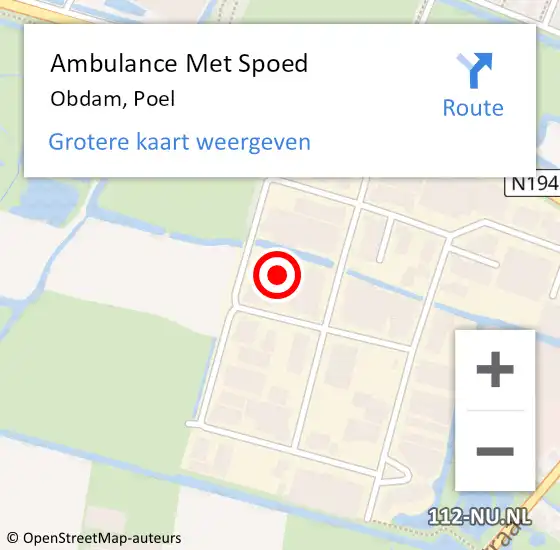 Locatie op kaart van de 112 melding: Ambulance Met Spoed Naar Obdam, Poel op 23 maart 2022 12:02