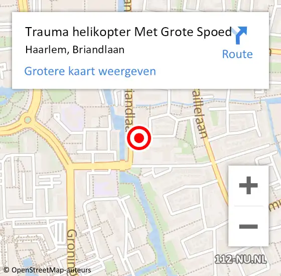 Locatie op kaart van de 112 melding: Trauma helikopter Met Grote Spoed Naar Haarlem, Briandlaan op 23 maart 2022 12:36