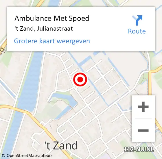 Locatie op kaart van de 112 melding: Ambulance Met Spoed Naar 't Zand, Julianastraat op 23 maart 2022 12:42