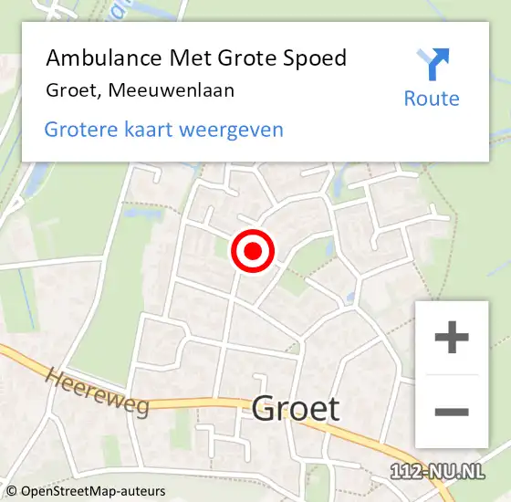 Locatie op kaart van de 112 melding: Ambulance Met Grote Spoed Naar Groet, Meeuwenlaan op 23 maart 2022 12:51
