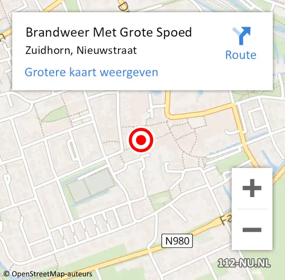 Locatie op kaart van de 112 melding: Brandweer Met Grote Spoed Naar Zuidhorn, Nieuwstraat op 23 maart 2022 13:13