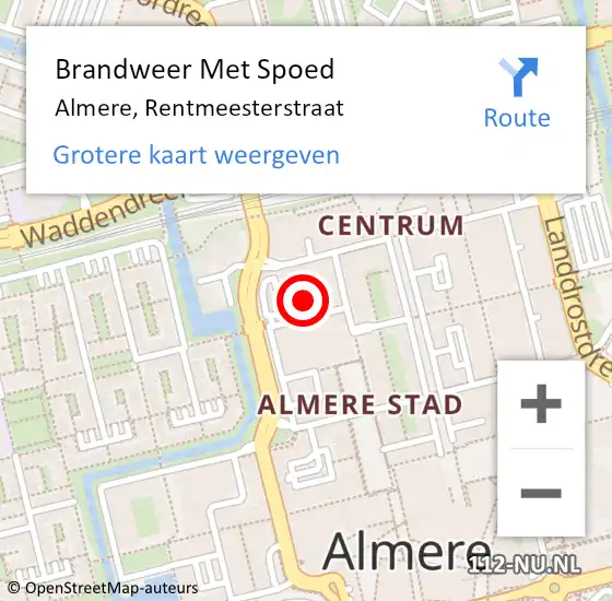 Locatie op kaart van de 112 melding: Brandweer Met Spoed Naar Almere, Rentmeesterstraat op 23 maart 2022 13:22