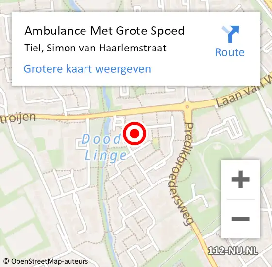 Locatie op kaart van de 112 melding: Ambulance Met Grote Spoed Naar Tiel, Simon van Haarlemstraat op 23 maart 2022 13:49