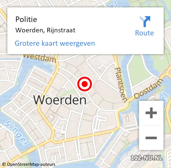 Locatie op kaart van de 112 melding: Politie Woerden, Rijnstraat op 23 maart 2022 14:09