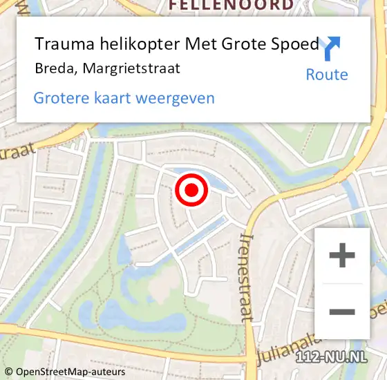 Locatie op kaart van de 112 melding: Trauma helikopter Met Grote Spoed Naar Breda, Margrietstraat op 23 maart 2022 14:21