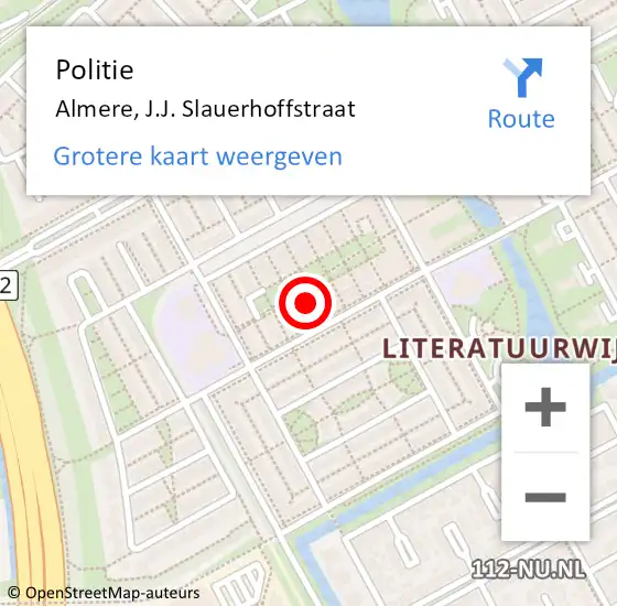 Locatie op kaart van de 112 melding: Politie Almere, J.J. Slauerhoffstraat op 23 maart 2022 14:26