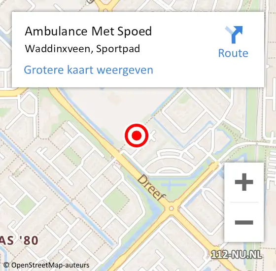 Locatie op kaart van de 112 melding: Ambulance Met Spoed Naar Waddinxveen, Sportpad op 23 maart 2022 14:47