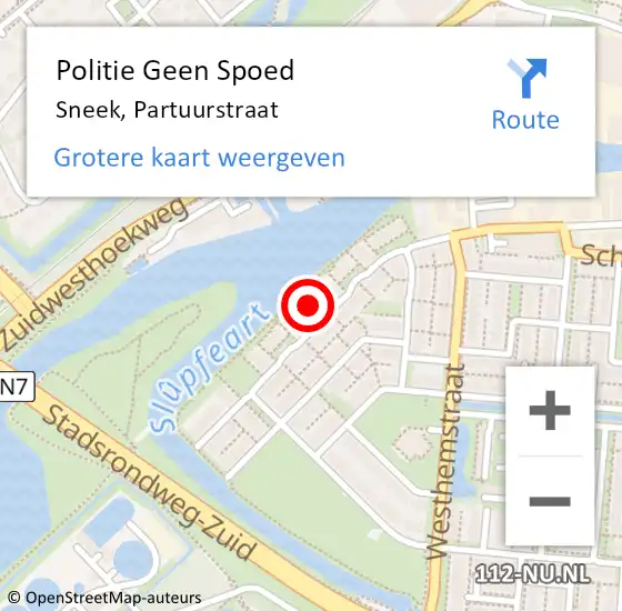 Locatie op kaart van de 112 melding: Politie Geen Spoed Naar Sneek, Partuurstraat op 23 maart 2022 14:48