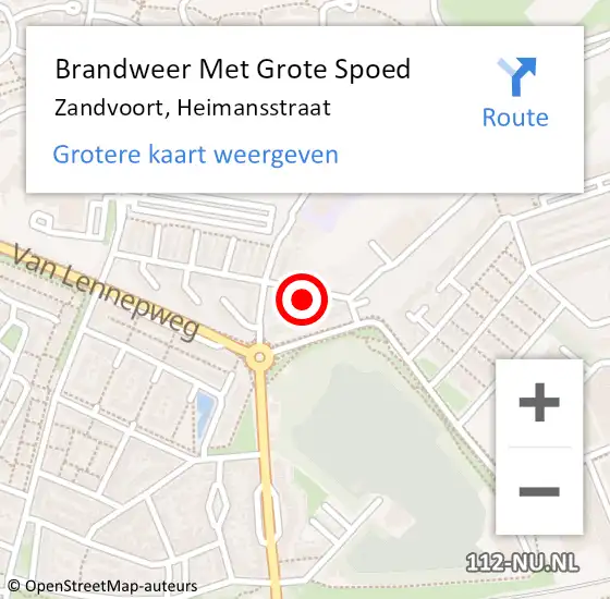 Locatie op kaart van de 112 melding: Brandweer Met Grote Spoed Naar Zandvoort, Heimansstraat op 23 maart 2022 14:59