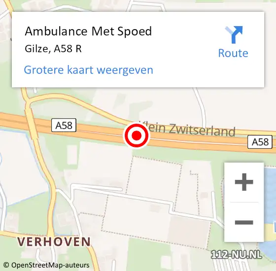 Locatie op kaart van de 112 melding: Ambulance Met Spoed Naar Gilze, A58 R op 11 juli 2014 22:07
