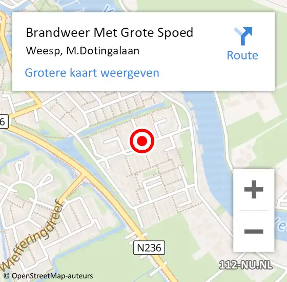 Locatie op kaart van de 112 melding: Brandweer Met Grote Spoed Naar Weesp, M.Dotingalaan op 23 maart 2022 15:07