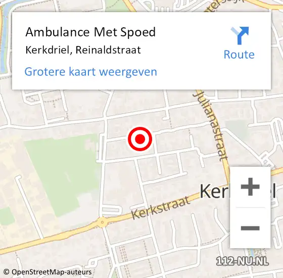 Locatie op kaart van de 112 melding: Ambulance Met Spoed Naar Kerkdriel, Reinaldstraat op 23 maart 2022 15:14