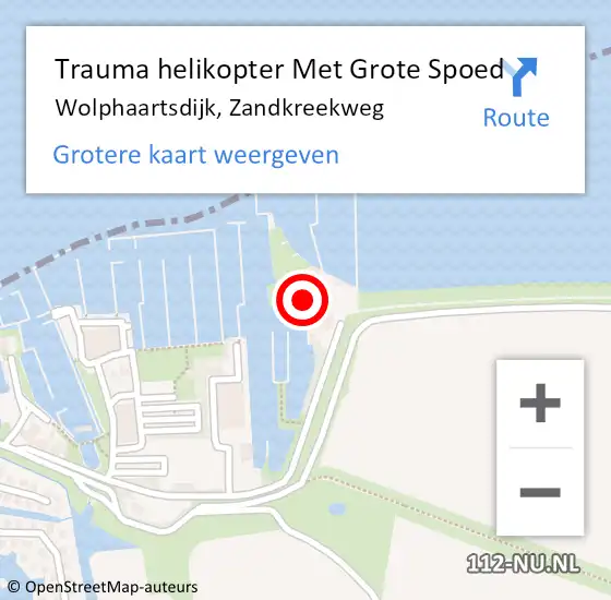 Locatie op kaart van de 112 melding: Trauma helikopter Met Grote Spoed Naar Wolphaartsdijk, Zandkreekweg op 23 maart 2022 15:19