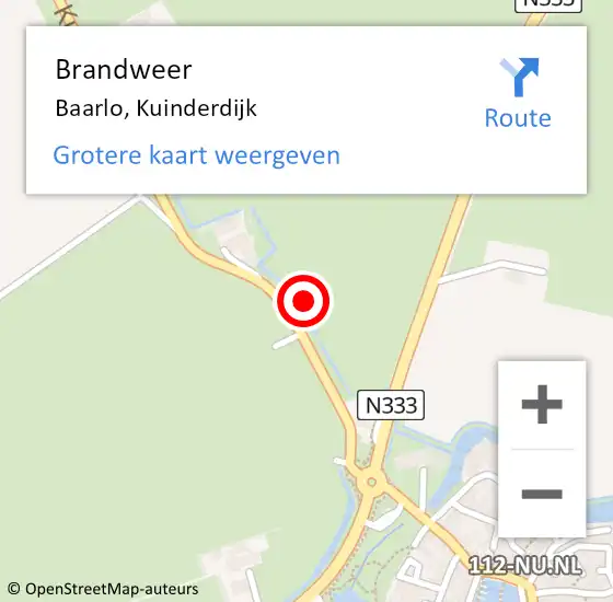 Locatie op kaart van de 112 melding: Brandweer Baarlo, Kuinderdijk op 23 maart 2022 15:25