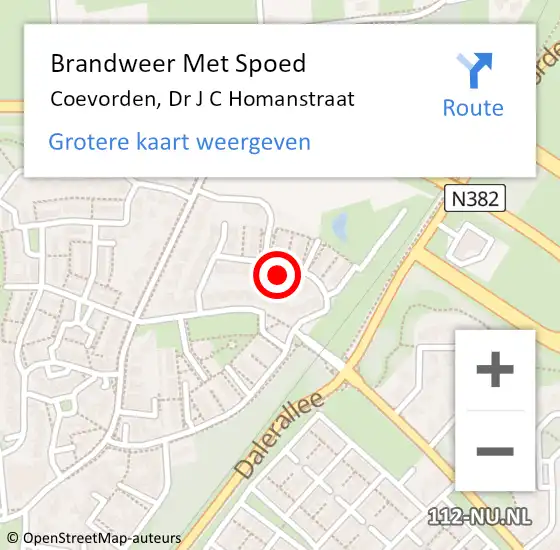 Locatie op kaart van de 112 melding: Brandweer Met Spoed Naar Coevorden, Dr J C Homanstraat op 23 maart 2022 15:53