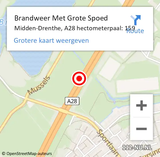 Locatie op kaart van de 112 melding: Brandweer Met Grote Spoed Naar Midden-Drenthe, A28 hectometerpaal: 159 op 23 maart 2022 16:01