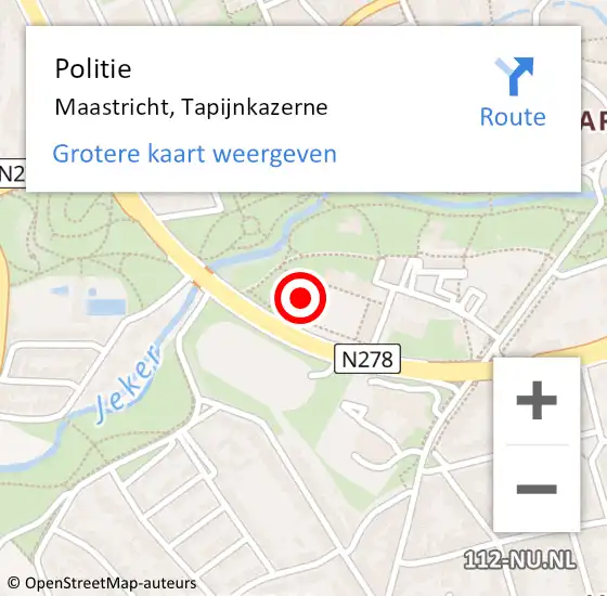 Locatie op kaart van de 112 melding: Politie Maastricht, Tapijnkazerne op 23 maart 2022 16:07