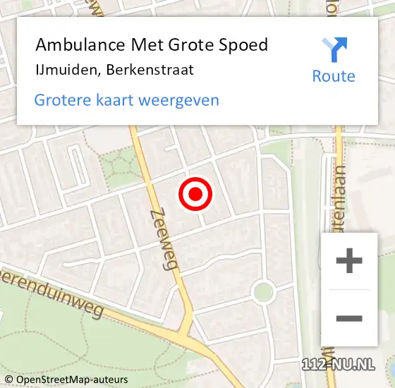 Locatie op kaart van de 112 melding: Ambulance Met Grote Spoed Naar IJmuiden, Berkenstraat op 23 maart 2022 16:30