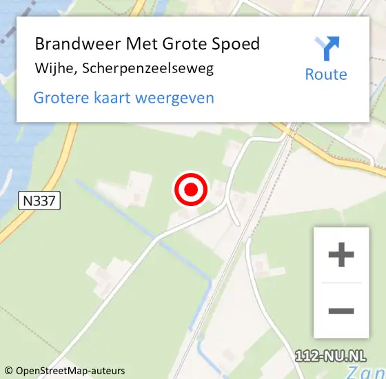 Locatie op kaart van de 112 melding: Brandweer Met Grote Spoed Naar Wijhe, Scherpenzeelseweg op 23 maart 2022 16:39