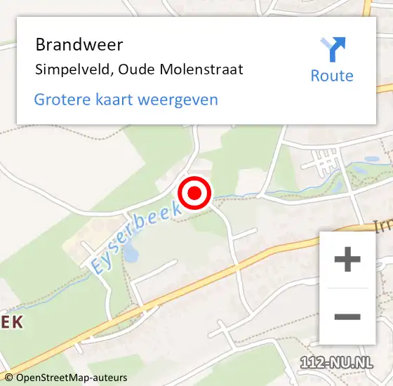 Locatie op kaart van de 112 melding: Brandweer Simpelveld, Oude Molenstraat op 11 juli 2014 22:26