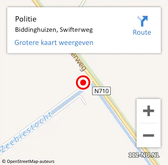 Locatie op kaart van de 112 melding: Politie Biddinghuizen, Swifterweg op 23 maart 2022 16:52