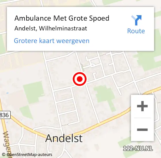 Locatie op kaart van de 112 melding: Ambulance Met Grote Spoed Naar Andelst, Wilhelminastraat op 23 maart 2022 16:53