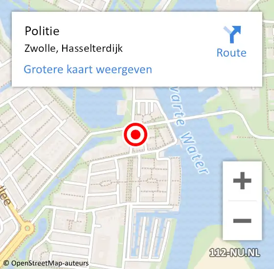 Locatie op kaart van de 112 melding: Politie Zwolle, Hasselterdijk op 23 maart 2022 17:09