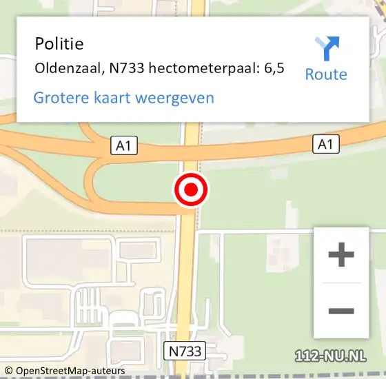 Locatie op kaart van de 112 melding: Politie Oldenzaal, N733 hectometerpaal: 6,5 op 23 maart 2022 17:12