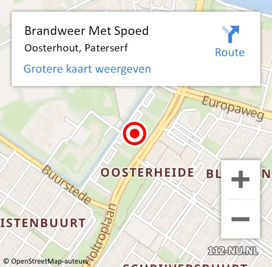 Locatie op kaart van de 112 melding: Brandweer Met Spoed Naar Oosterhout, Paterserf op 23 maart 2022 17:56